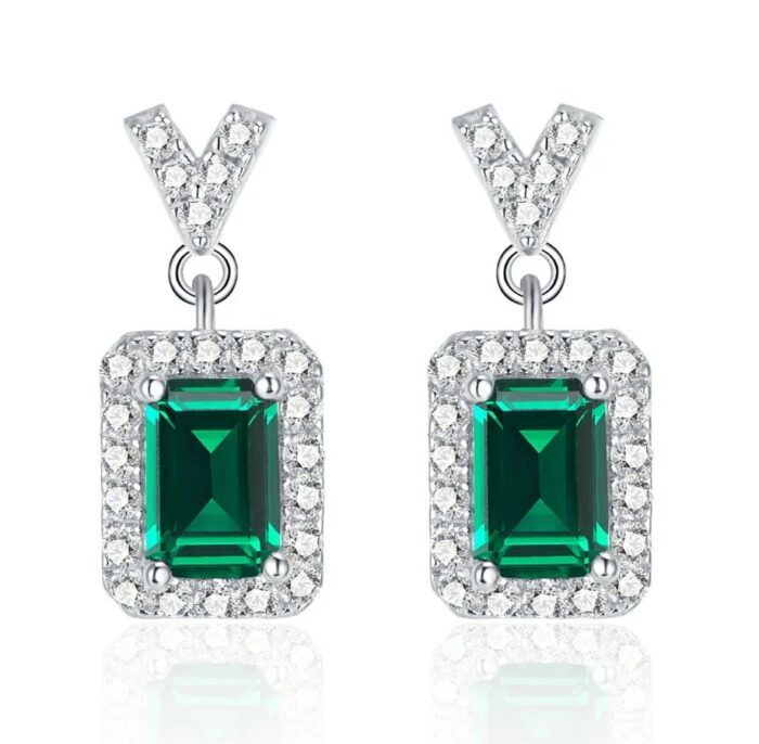 925 Silver Lab-Created Emerald Earrings - Model ZHF-E5509 - Image 1