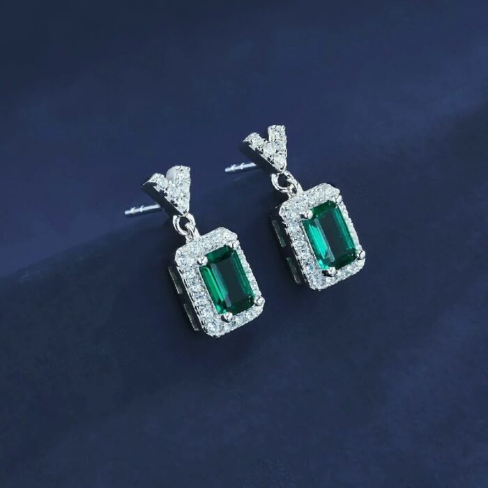 925 Silver Lab-Created Emerald Earrings - Model ZHF-E5509 - Image 2