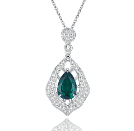 S925 Silver Lab-Created Emerald Necklace - Model ZHF-G107B