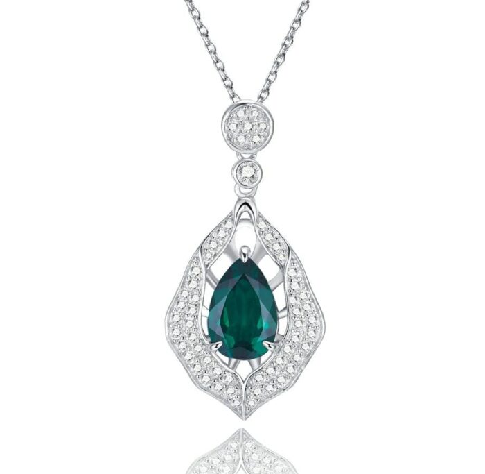 S925 Silver Lab-Created Emerald Necklace - Model ZHF-G107B - Image 1