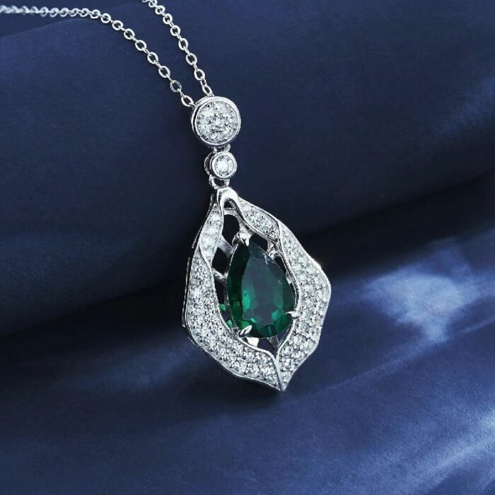 S925 Silver Lab-Created Emerald Necklace - Model ZHF-G107B - Image 2