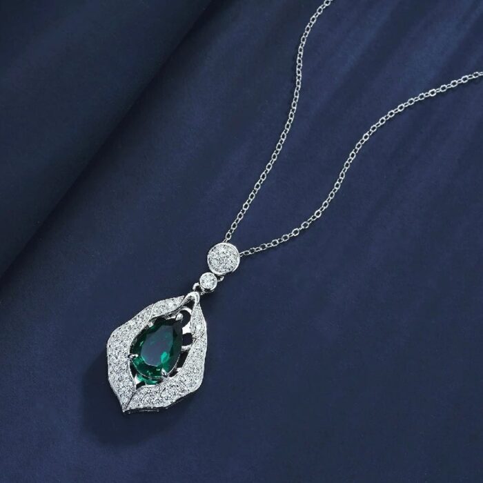 S925 Silver Lab-Created Emerald Necklace - Model ZHF-G107B - Image 3