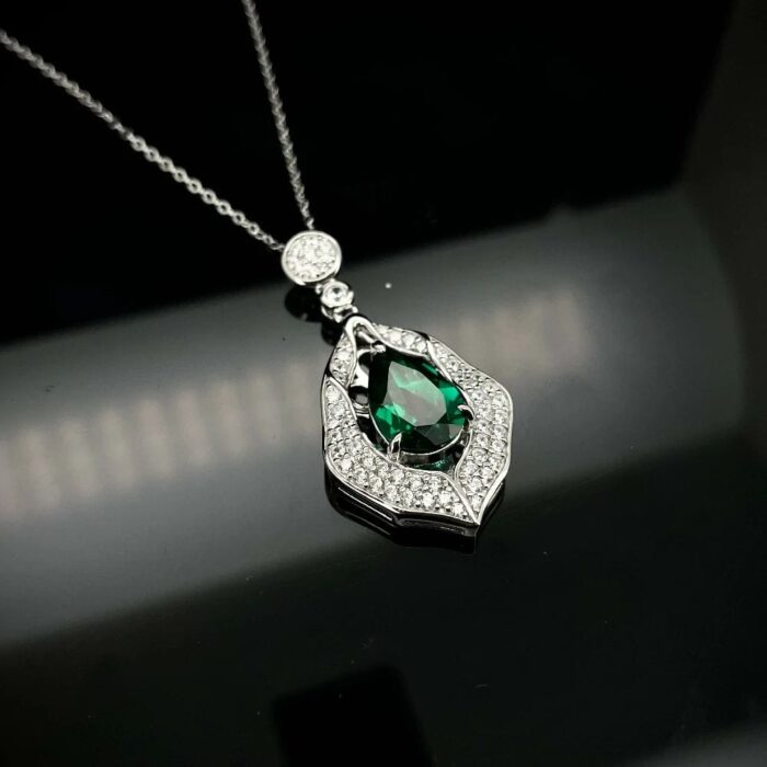 S925 Silver Lab-Created Emerald Necklace - Model ZHF-G107B - Image 4