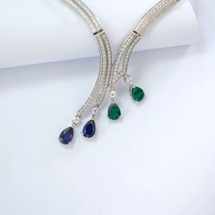 925 Silver Cultured Emerald Necklace ZHF—L0124 - Image 3