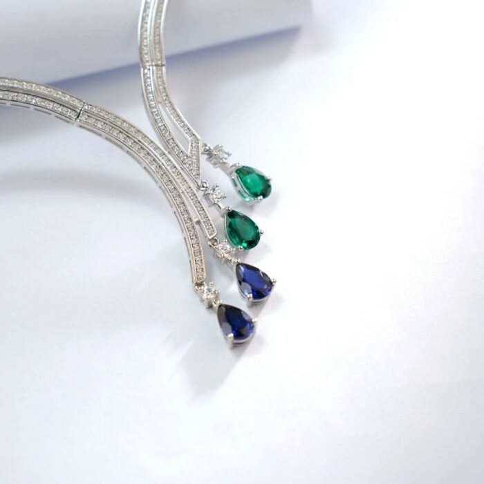 925 Silver Cultured Emerald Necklace ZHF—L0124 - Image 4