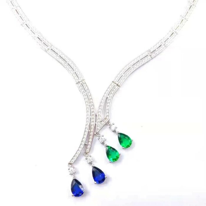 925 Silver Cultured Emerald Necklace ZHF—L0124 - Image 1
