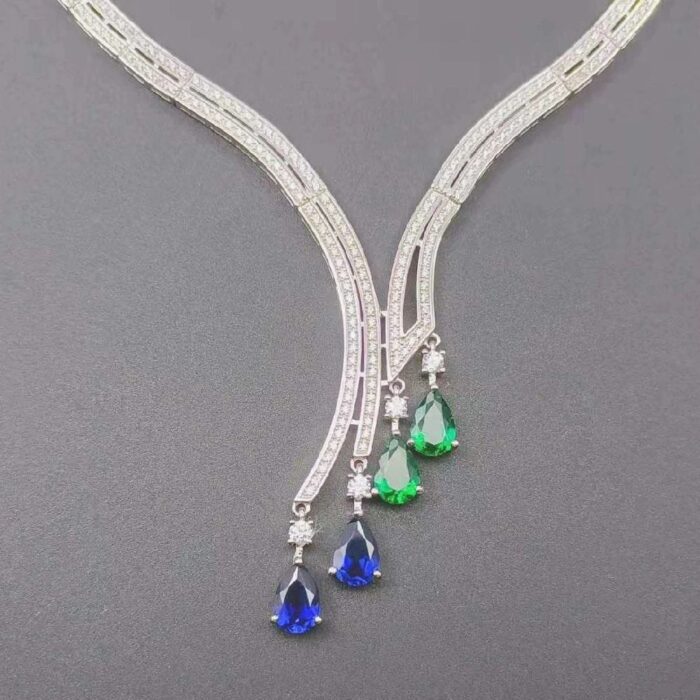 925 Silver Cultured Emerald Necklace ZHF—L0124 - Image 6