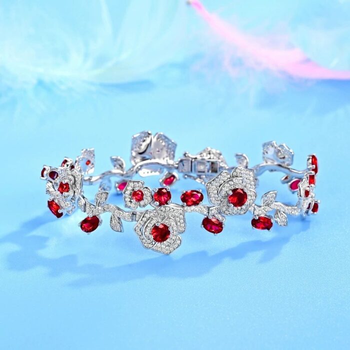 925 Silver Lab-Created Ruby Bracelet - Model ZHF-L0710 - Image 2