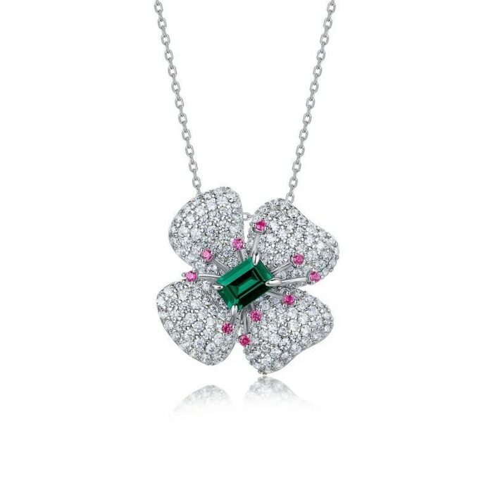 925 Silver Cultured Emerald Necklace ZHFP0008 - Image 1