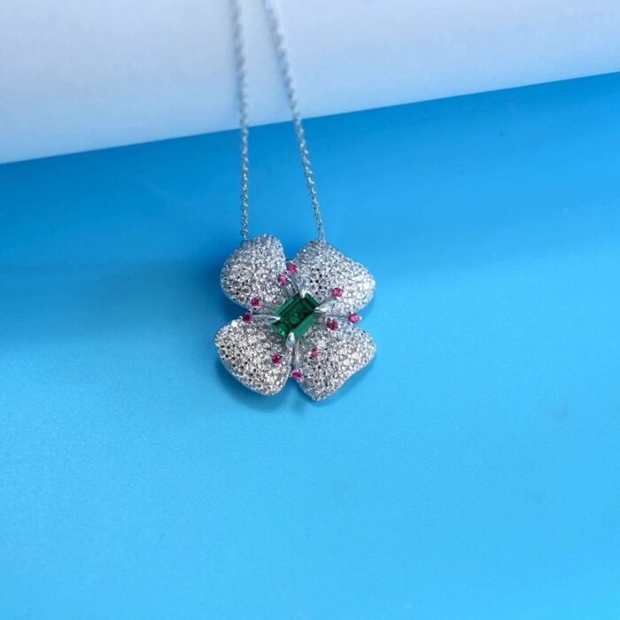 925 Silver Cultured Emerald Necklace ZHFP0008 - Image 3
