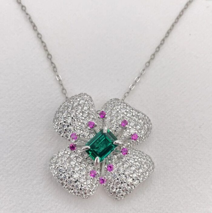 925 Silver Cultured Emerald Necklace ZHFP0008 - Image 6