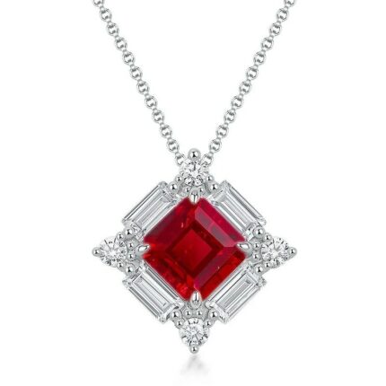 S925 Silver Cultured Ruby Necklace ZHFP0591R