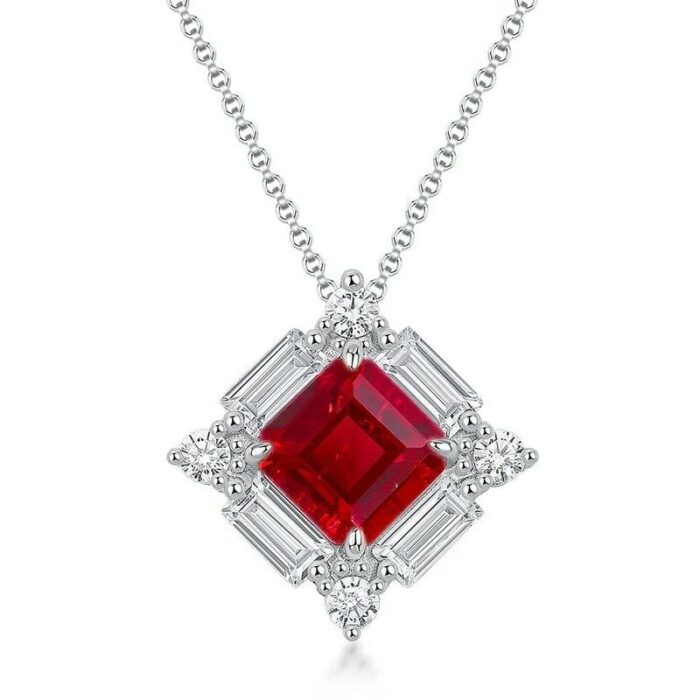 S925 Silver Cultured Ruby Necklace ZHFP0591R - Image 1
