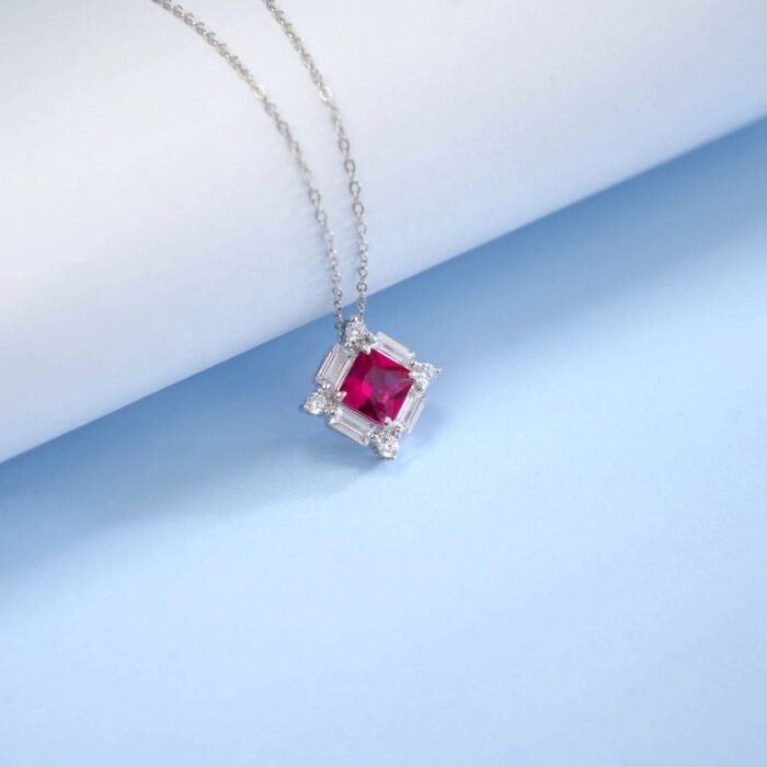 S925 Silver Cultured Ruby Necklace ZHFP0591R - Image 4