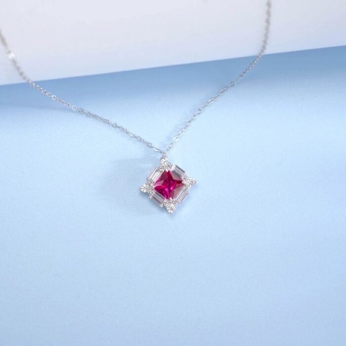 S925 Silver Cultured Ruby Necklace ZHFP0591R - Image 5