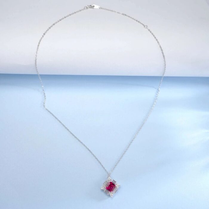 S925 Silver Cultured Ruby Necklace ZHFP0591R - Image 6