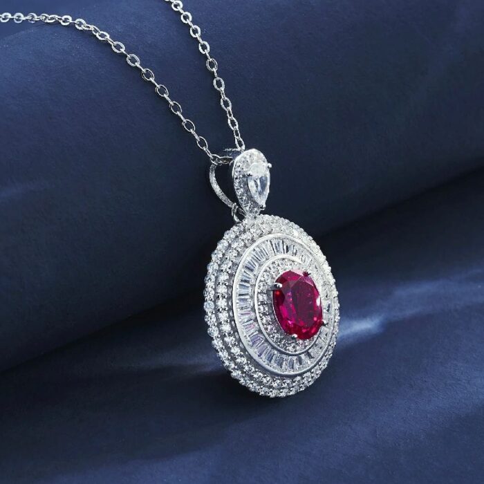S925 Silver Cultured Ruby Necklace ZHF-P1108R - Image 2