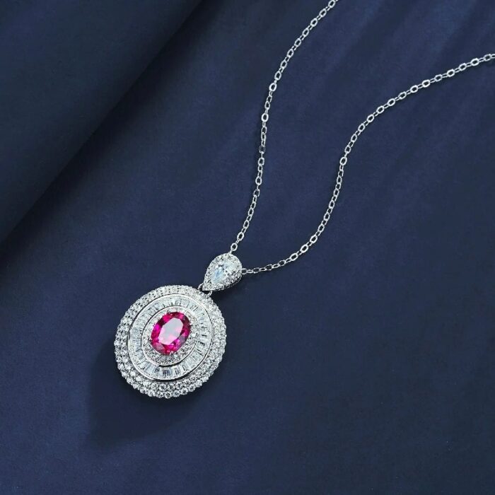 S925 Silver Cultured Ruby Necklace ZHF-P1108R - Image 3