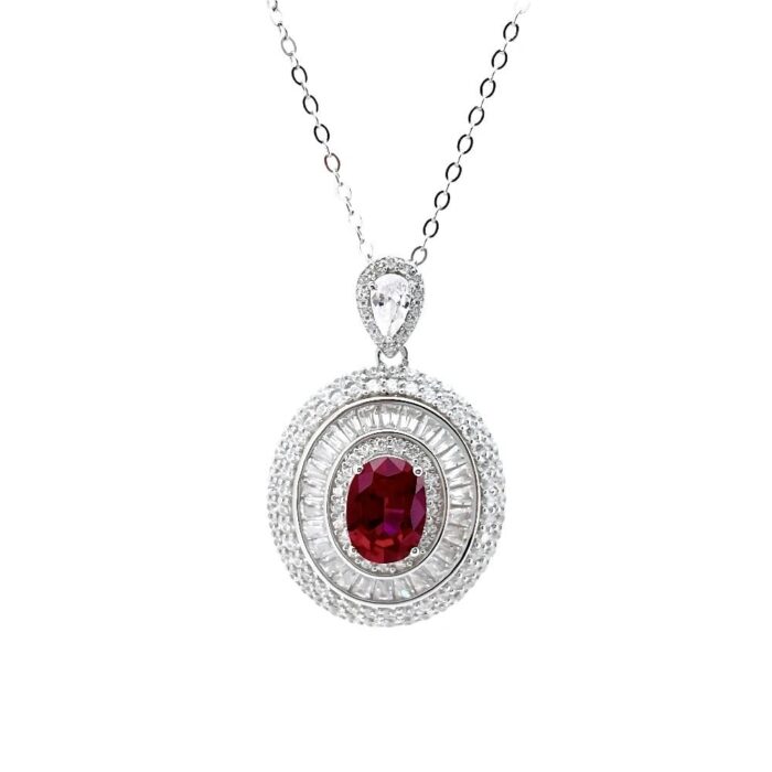 S925 Silver Cultured Ruby Necklace ZHF-P1108R - Image 1