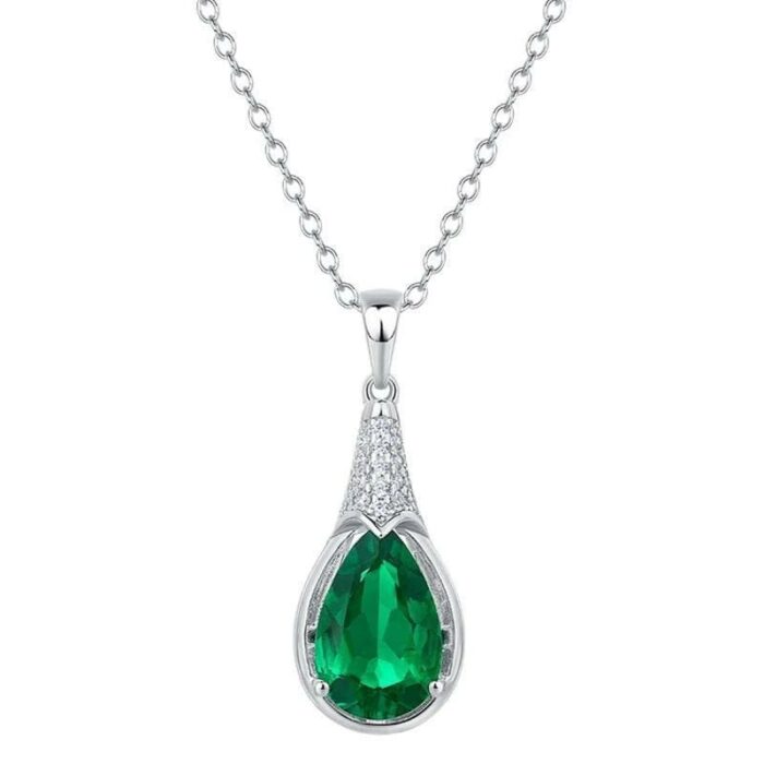 925 Silver Cultured Emerald Necklace ZHF-P1300 - Image 1