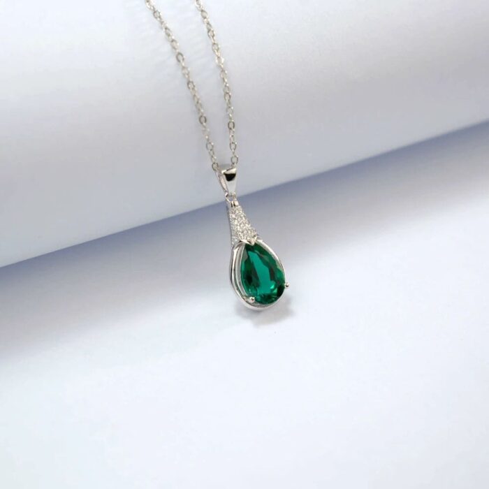 925 Silver Cultured Emerald Necklace ZHF-P1300 - Image 2
