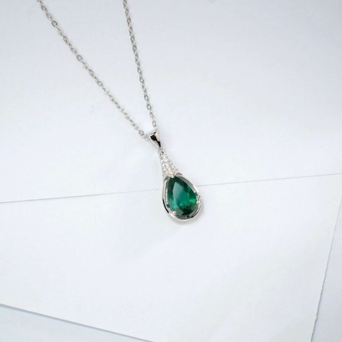 925 Silver Cultured Emerald Necklace ZHF-P1300 - Image 3