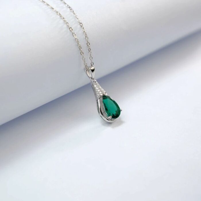 925 Silver Cultured Emerald Necklace ZHF-P1300 - Image 4