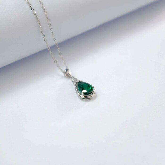 925 Silver Cultured Emerald Necklace ZHF-P1300 - Image 5