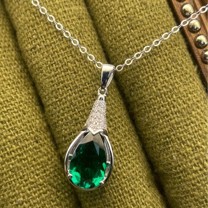 925 Silver Cultured Emerald Necklace ZHF-P1300 - Image 6