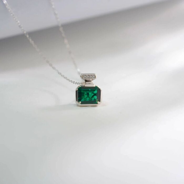 925 Silver Cultured Emerald Necklace ZHF-P1496 - Image 2