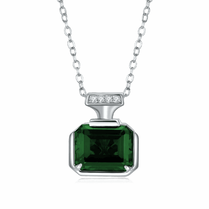 925 Silver Cultured Emerald Necklace ZHF-P1496 - Image 1