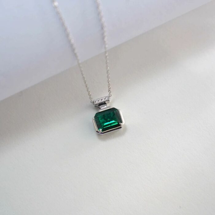925 Silver Cultured Emerald Necklace ZHF-P1496 - Image 3