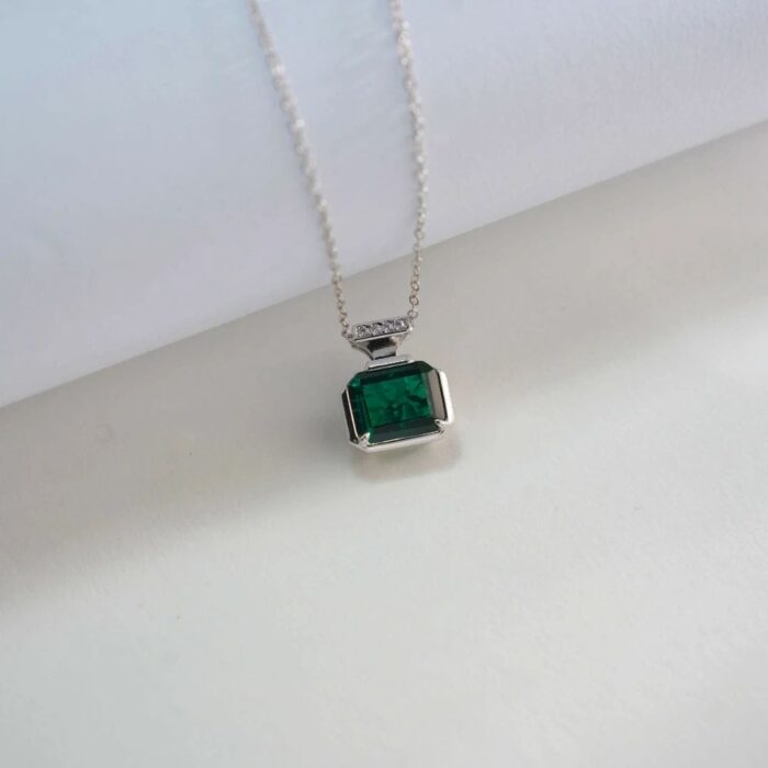 925 Silver Cultured Emerald Necklace ZHF-P1496 - Image 4