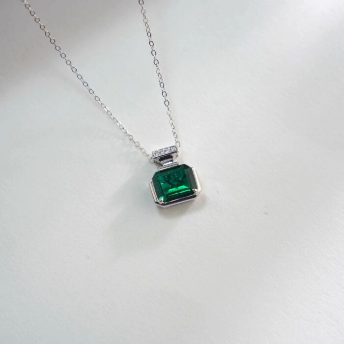 925 Silver Cultured Emerald Necklace ZHF-P1496 - Image 5