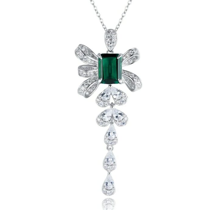 925 Silver Cultured Emerald Necklace ZHF-P1532 - Image 1