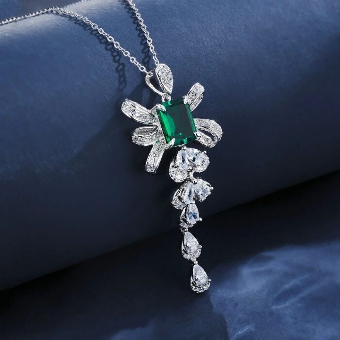 925 Silver Cultured Emerald Necklace ZHF-P1532 - Image 2