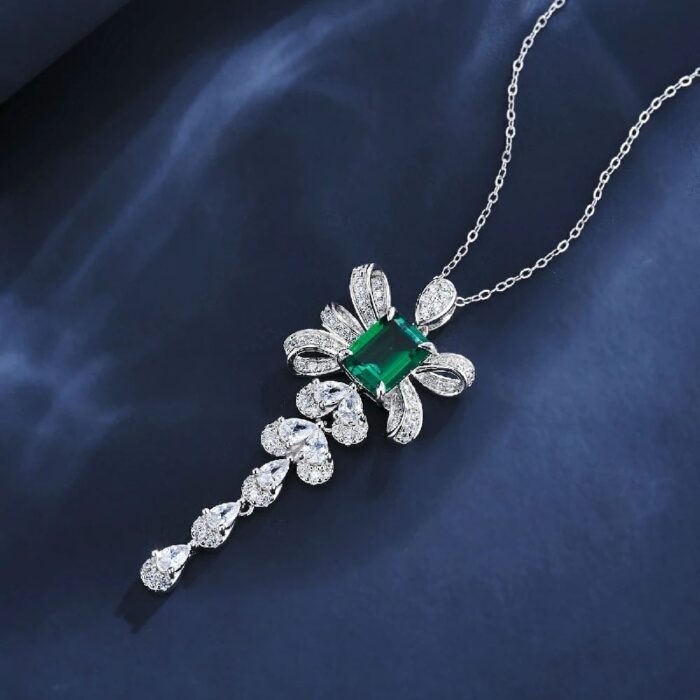 925 Silver Cultured Emerald Necklace ZHF-P1532 - Image 3