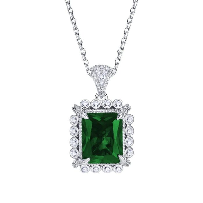 925 Silver Cultured Emerald Necklace ZHF-P1629 - Image 1
