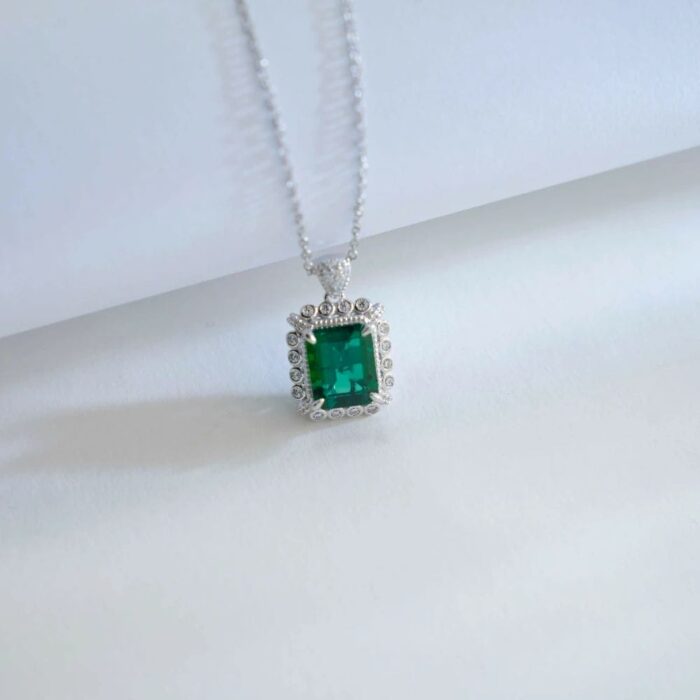925 Silver Cultured Emerald Necklace ZHF-P1629 - Image 2