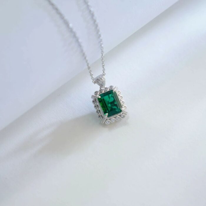 925 Silver Cultured Emerald Necklace ZHF-P1629 - Image 3
