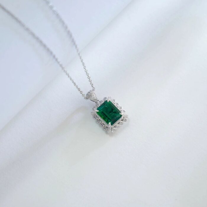 925 Silver Cultured Emerald Necklace ZHF-P1629 - Image 5