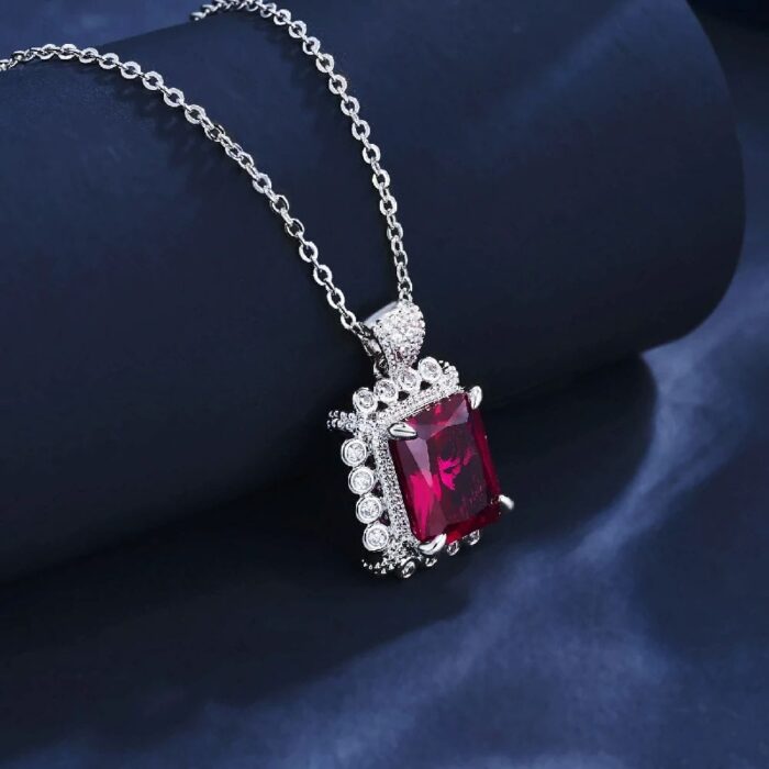 S925 Silver Cultured Ruby Necklace ZHF-P1629R - Image 2