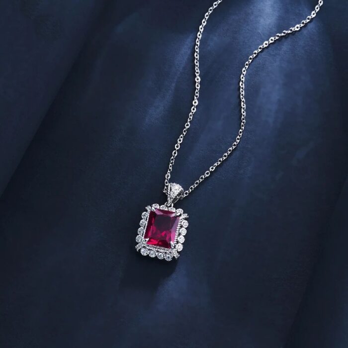 S925 Silver Cultured Ruby Necklace ZHF-P1629R - Image 3