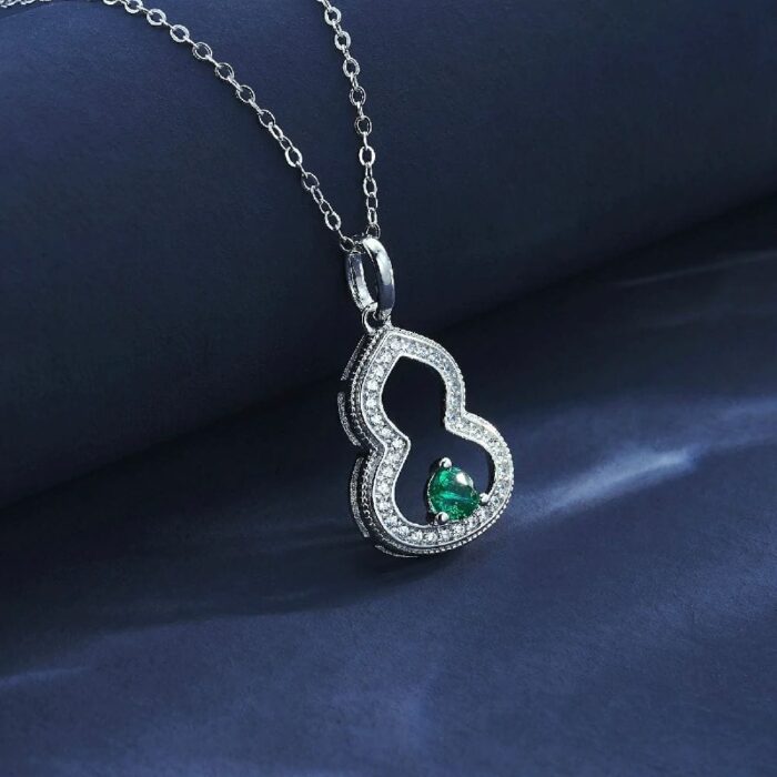 S925 Silver Lab-Created Emerald Necklace - Model ZHF-P1644 - Image 2