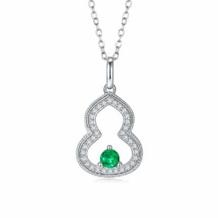 S925 Silver Lab-Created Emerald Necklace - Model ZHF-P1644