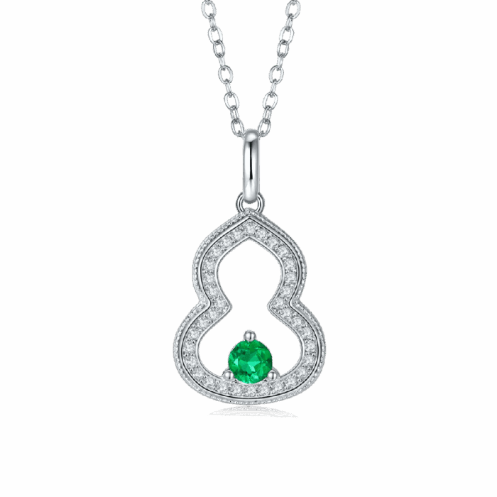 S925 Silver Lab-Created Emerald Necklace - Model ZHF-P1644 - Image 1