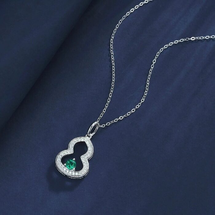 S925 Silver Lab-Created Emerald Necklace - Model ZHF-P1644 - Image 3