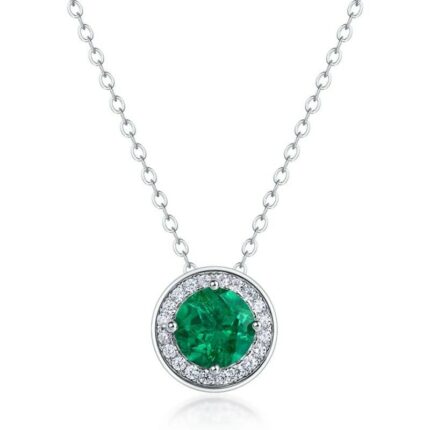 S925 Silver Lab-Created Emerald Necklace - Model ZHF-P1649