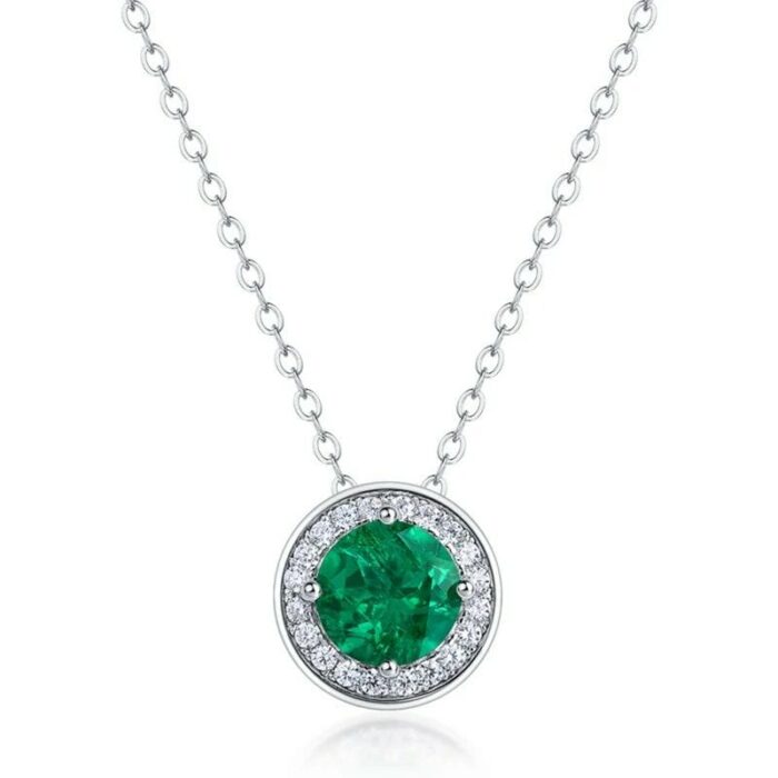 S925 Silver Lab-Created Emerald Necklace - Model ZHF-P1649 - Image 1