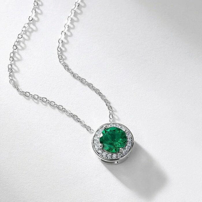 S925 Silver Lab-Created Emerald Necklace - Model ZHF-P1649 - Image 2